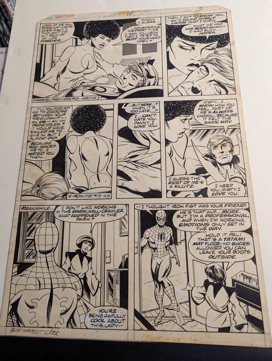 John Byrne page from Marvel Team Up.  Spider-man and Iron Fist.  The first time Misty says she loves Danny.  For sale.  Hit me with your best offer (please be realistic.) https://t.co/ljlXAXE5t9