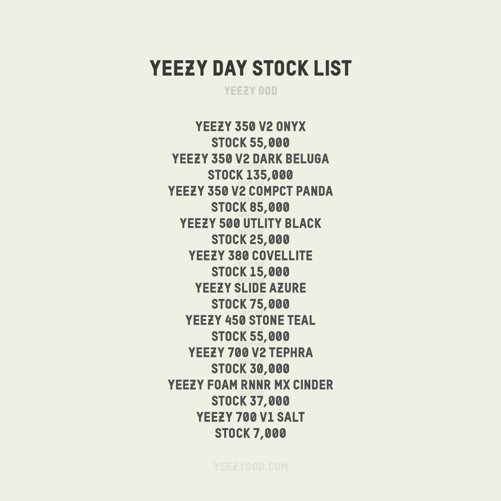 Adidas yeezy stock numbers hotsell