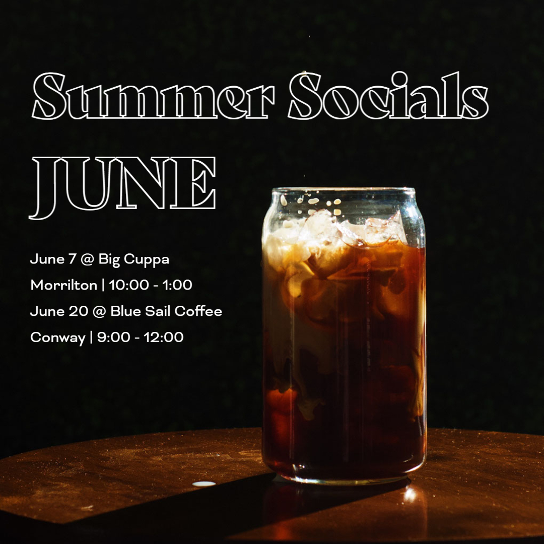 Excited to announce our JUNE Summer Social dates! Swing by and grab a FREE coffee on us! ☕
