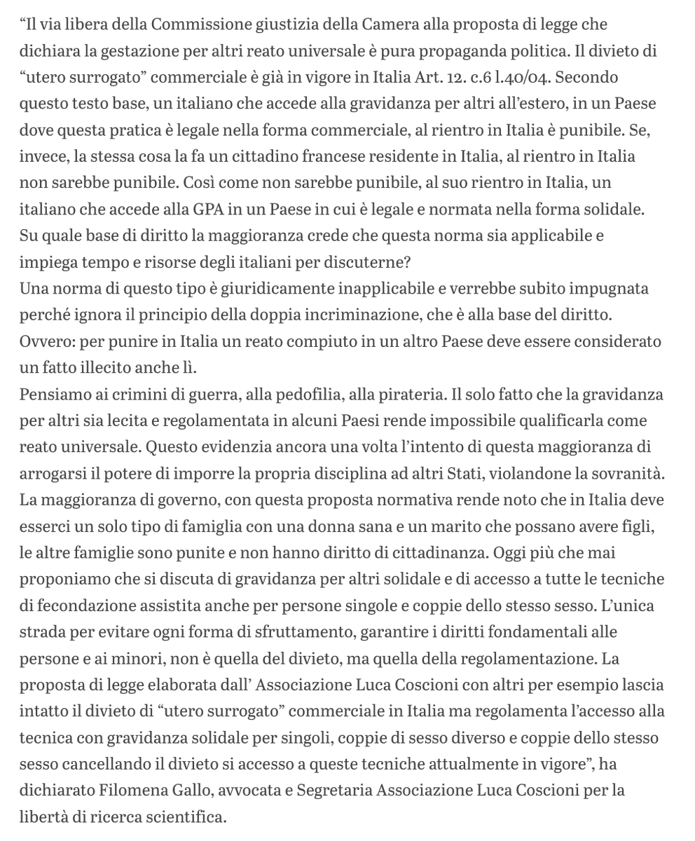 marcocappato's tweet photo. Una norma così è giuridicamente inapplicabile e verrebbe subito impugnata perché ignora il principio della doppia incriminazione, che è alla base del diritto. Ovvero: per punire in Italia un reato compiuto in un altro Paese deve essere considerato un fatto illecito anche lì. #gpa https://t.co/woHXBhQE2D