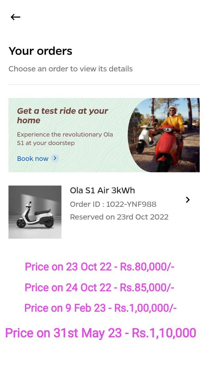 @OlaElectric @bhash Ola S1 Air Price increase journey from 80k to 110k