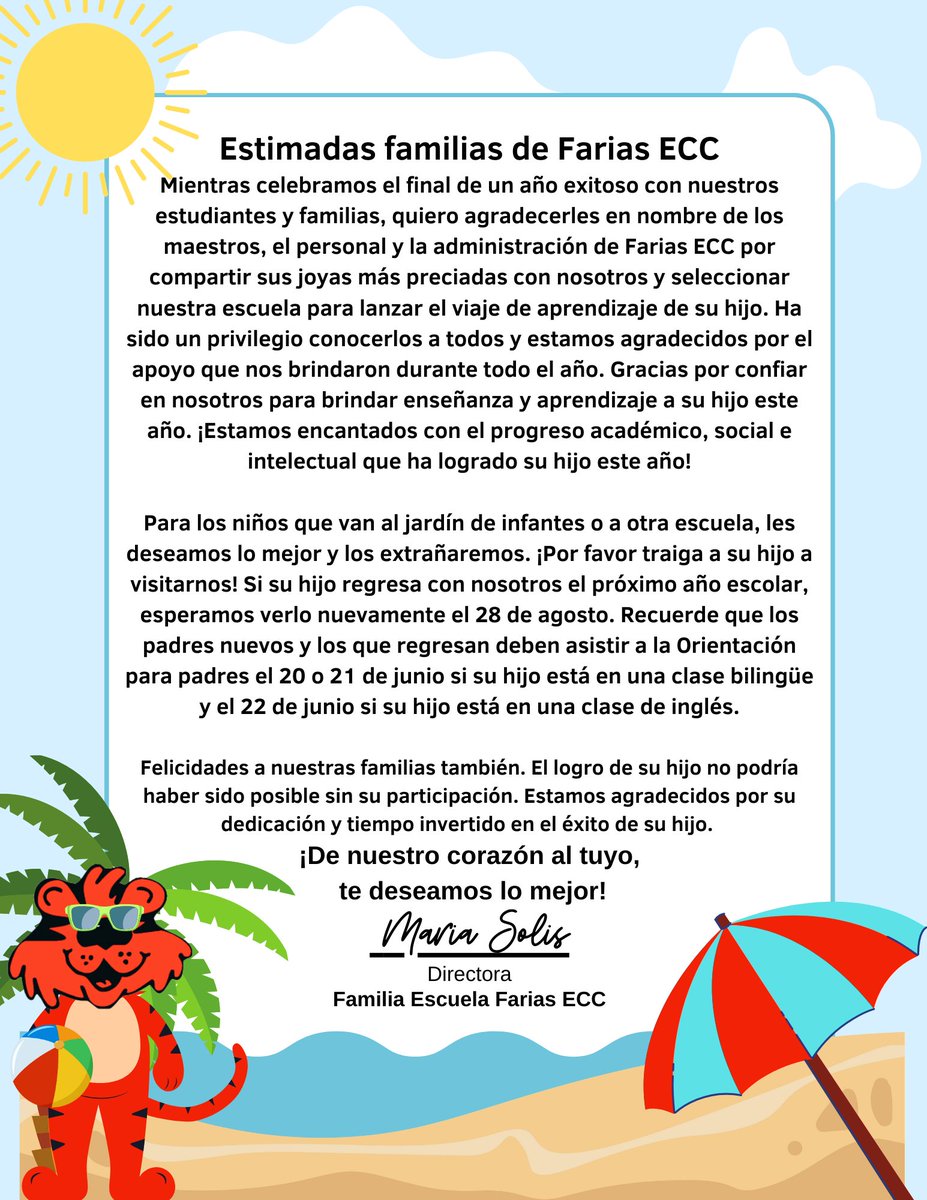 A message from our Principal to all @FARIASECC families @mnevarezsolis