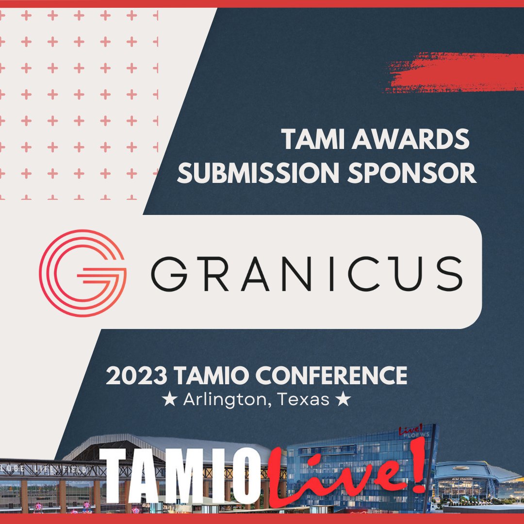 Are you heading to TAMIO Live! in Arlington, TX? 2023 Annual Conference Information - (bit.ly/3WGUVP0) June 7-9, let's connect! Granicus is a proud sponsor of the TAMI Awards Submission Program 🏅 #Granicus #TAMIO #PublicInformationOfficers #TAMIAwardsProgram #GovTech