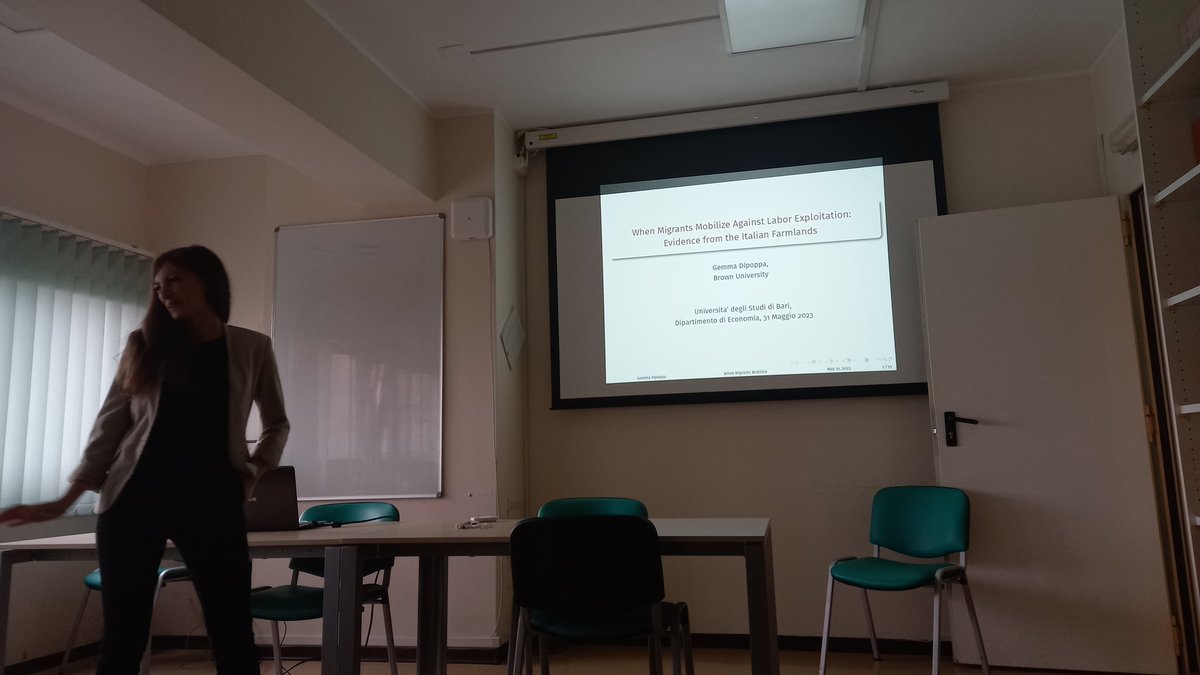 Superb seminar by <a href="/gemmadipoppa/">Gemma Dipoppa</a> on "When Migrants Mobilize Against Labor Exploitation: Evidence From the Italian Farmalnds".  Happy to have you with us today. A Presto!
