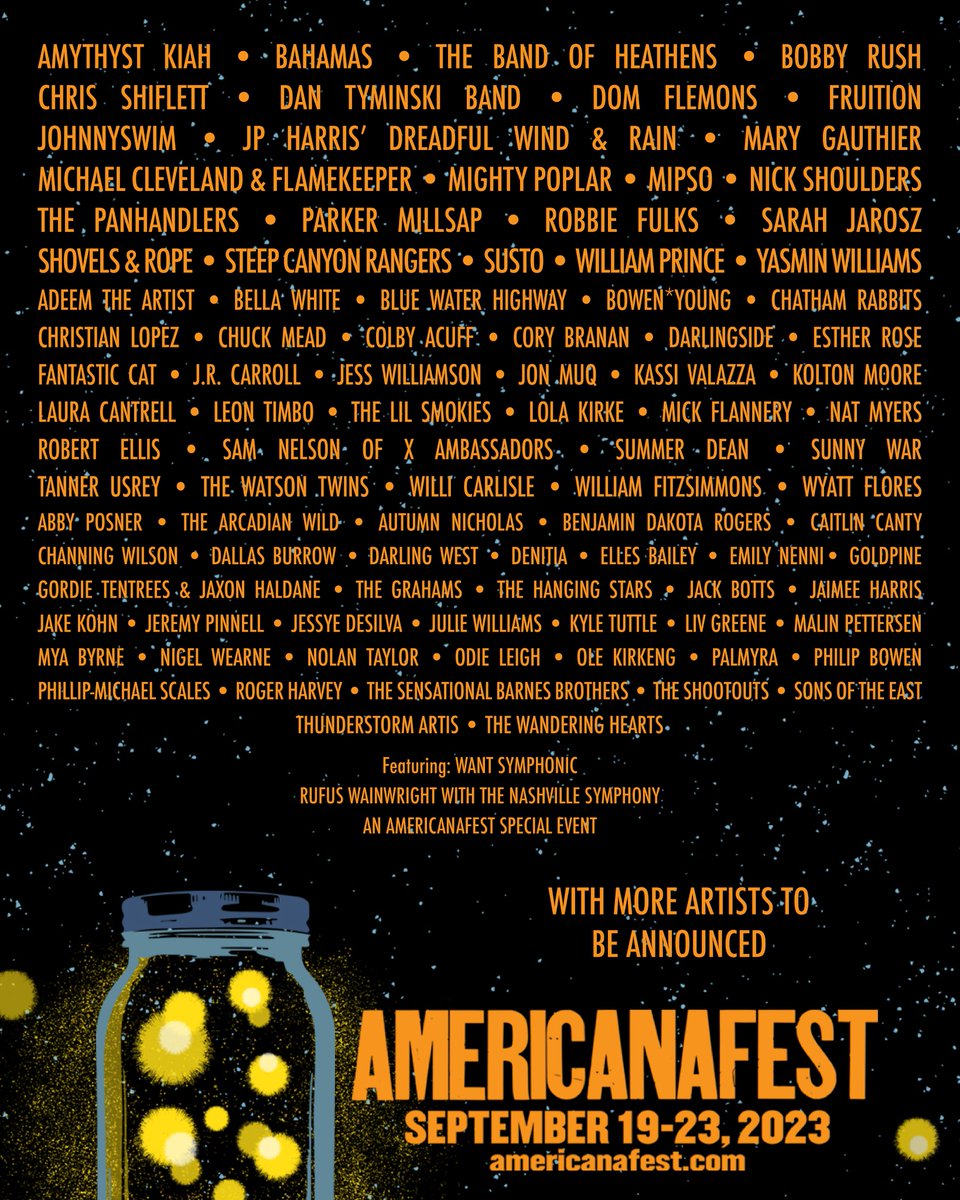 ✨40 more artists added to our lineup!✨ Join us for this year's AmericanaFest Sept 19-23. Tix → wl.seetickets.us/event/AMERICAN…