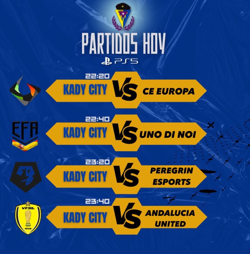 𝙈𝘼𝙏𝘾𝙃𝘿𝘼𝙔

🏆@RGG_CPL_ESPANA
⏰22:20H 
🆚@EuropaEsports
 
🏆@efaPSNspain  
⏰22:40H
🆚#UnoDiNoi
 
🏆@VFOspain_ps 
 ⏰23:20H 
🆚@PRGRN_eSports

🏆@VFSL_Spain
⏰23:40H
🆚@AndaluciaUnited

🔗 Síguelo en twitch.tv/kadycity_espor…

¡𝗩𝗔𝗠𝗢𝗦 𝗞𝗔𝗗𝗬𝗦𝗧𝗔𝗦!

#KADYCITY

🟡🔵