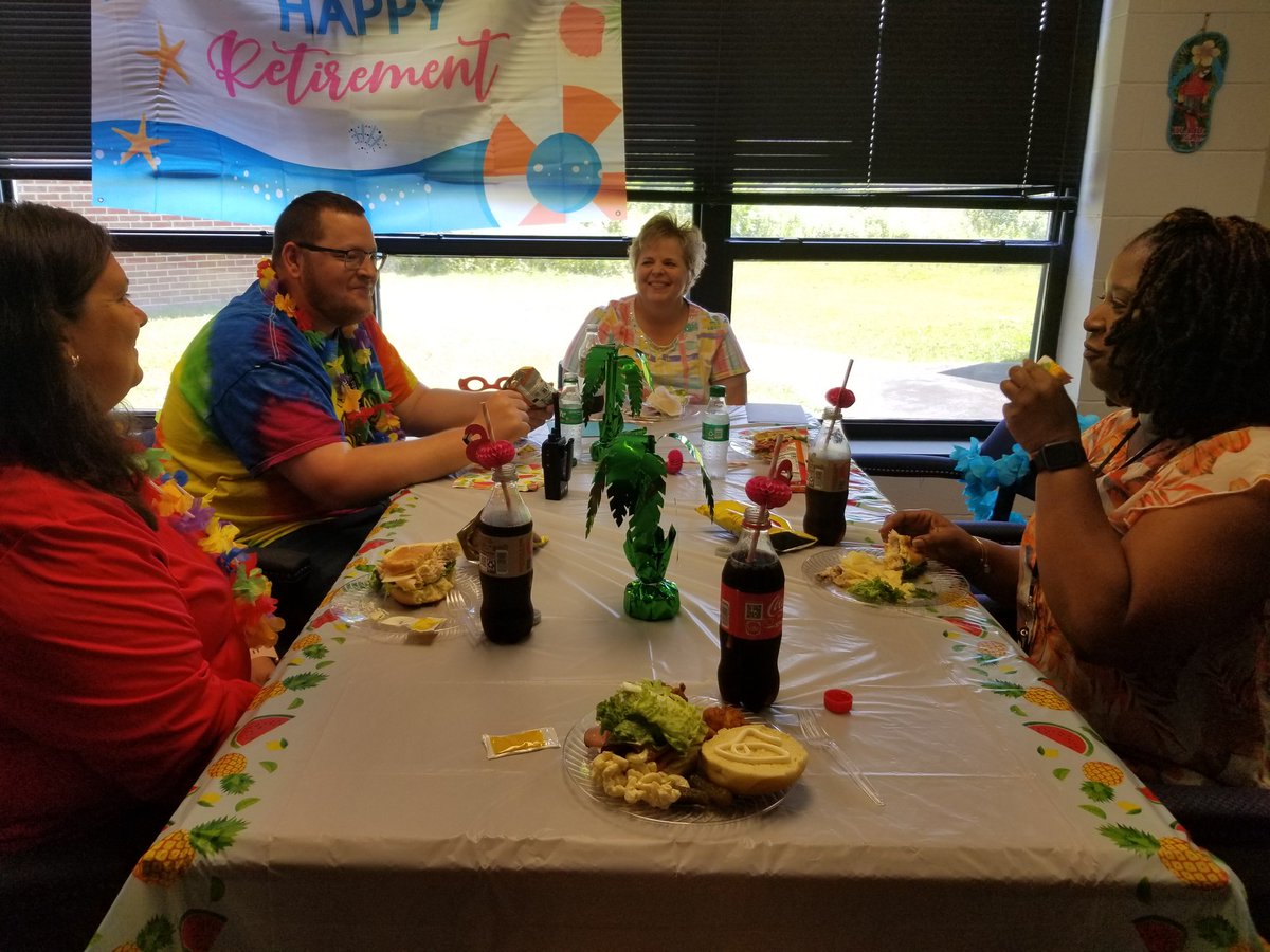 For Ms. Privette's last day, the office staff surprised her with a luau luncheon. We sure will miss her!🌺🍍🏝