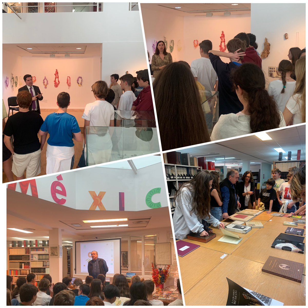 Magnífica visita al Instituto Cultural de México en España <a href="/IMEXEsp/">Instituto Cultural de México en España</a> con las Clases 14. Nos encanta la Biblioteca Octavio Paz y hemos disfrutado mucho de la exposición de Saskia Bostelmann. ¡Gracias por la acogida y el buen hacer! Gracias, Jaime, Mónica y Eloy. #VivaMéxico