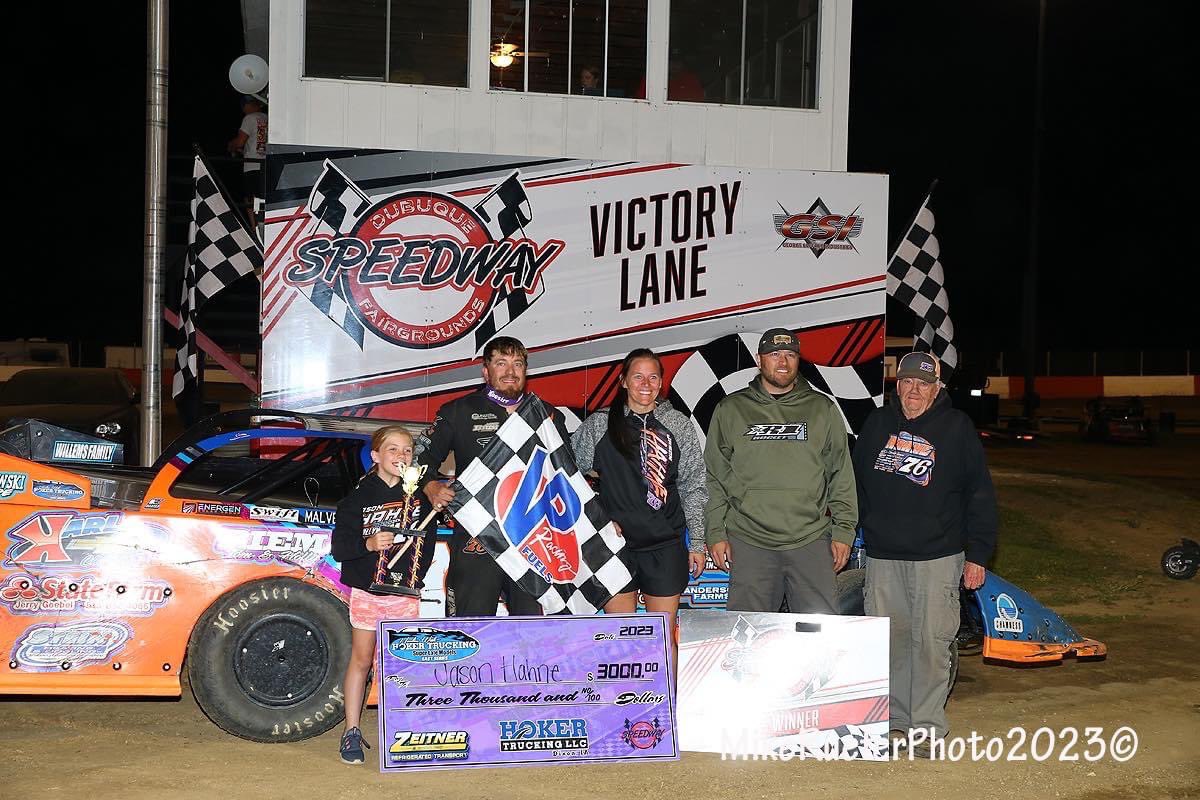 MMENT_1's tweet photo. Congrats to Jason Hahne on the win, Sunday, at Dubuque Fairgrounds with the Hoker Trucking SLMR series in his NEW ‘23 Zeus racecar by MME! We can’t thank Jason enough for staying with us &amp; believing in MME - to build a winning Zeus racecar by MME. Thank you Jason. #Zeus ⚡️🏁 https://t.co/LSngHHVgcI