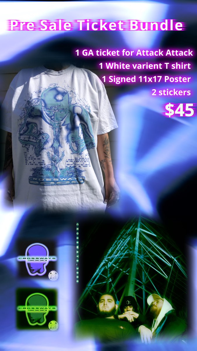 For our show with attack attack (satx paper tiger) we’ll be having a presale bundle for only $45 dm us 🎫