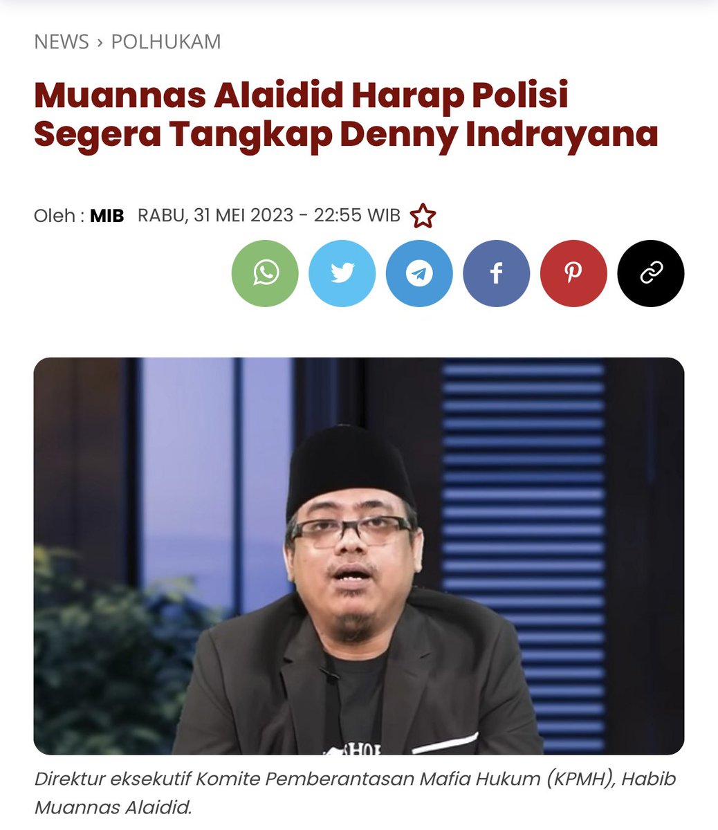 Direktur eksekutif Komite Pemberantasan Mafia Hukum (KPMH), Habib Muannas Alaidid menilai apa yang disampaikan oleh Denny Indrayana sebenarnya bisa masuk ke ranah pelanggaran pidana, karena menyebut adanya dugaan rahasia negara yang ia bocorkan dari pihak yang dinilainya memiliki