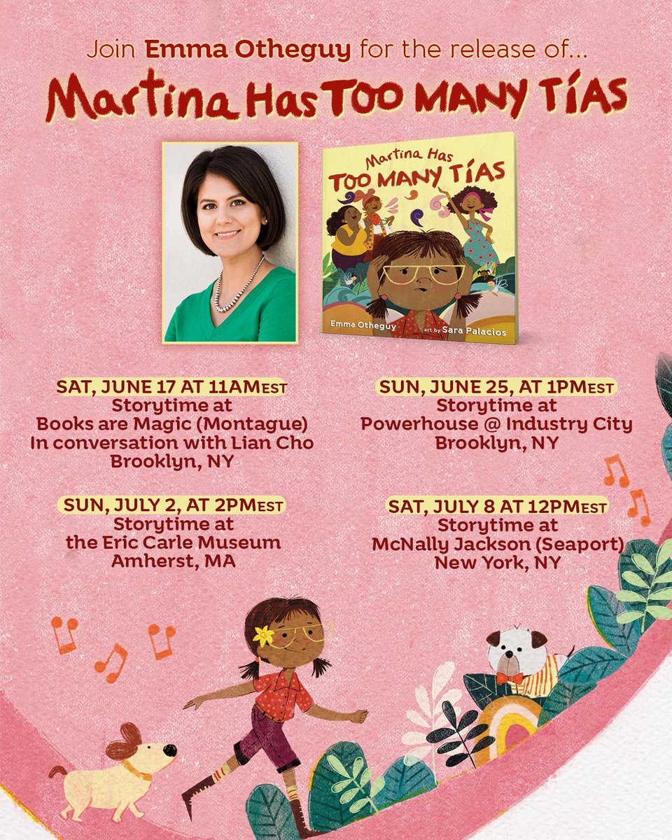 Joyfully looking forward to these in-person #story hours to celebrate the release of MARTINA HAS TOO MANY TÍAS in June! Mark your calendars and come say hello to me! @SimonKids @SSEdLib