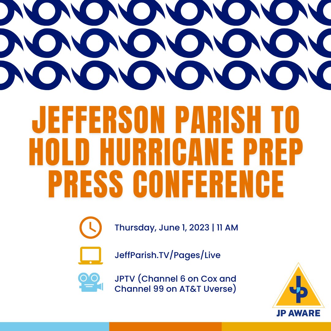 Tomorrow (June 1) at 11 a.m., <a href="/CynthiaLeeSheng/">Parish President Cynthia Lee Sheng</a> will join other parish officials and partner agencies for a press conference to inform citizens about #hurricane preparedness measures and to encourage all citizens to prepare now to protect their family, friends and property.
