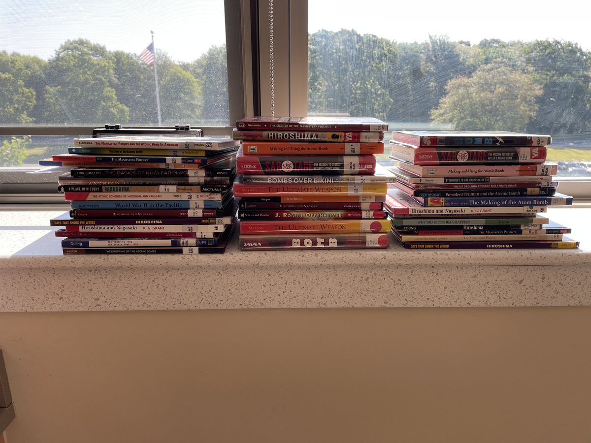 BMSLibraryRI's tweet image. A seventh-grade Social Studies teacher asked for books on the Atomic Bomb. Between our collection and the @olisri catalog, we were able to get him a varied group of titles for his students. #bmsreads #bmsshines