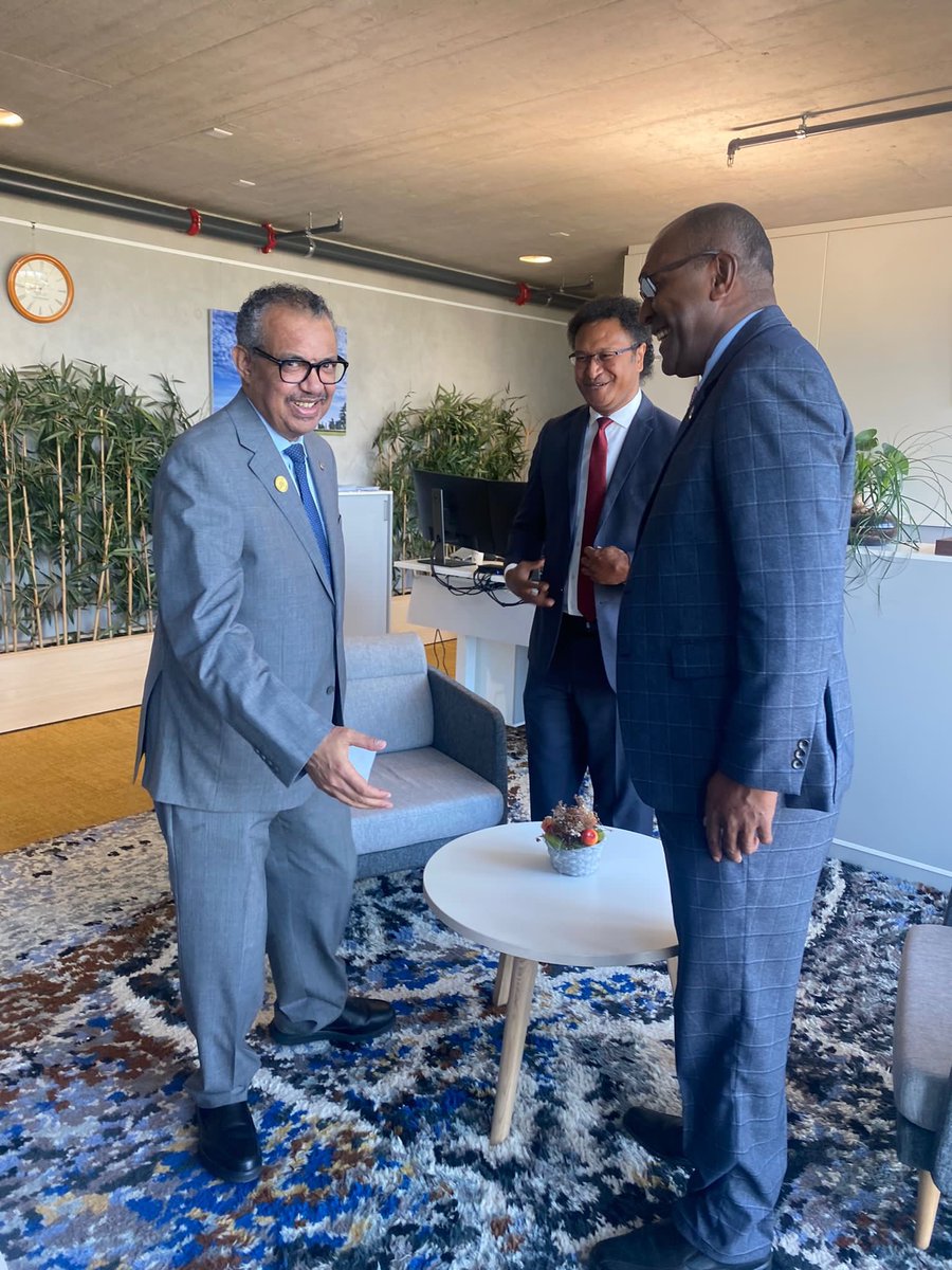 Hon.Minister Dr Lalabalavu was honored to meet with DG <a href="/WHO/">World Health Organization (WHO)</a> this morning,congratulating Dr Tedros and #WHO for a successful #WHA76 and assured him of Fiji’s 🇫🇯support; further impress #internship, #SIDS V/Fund, #NCDs incl. SIDS Ministerial Barbados and High Level,New York