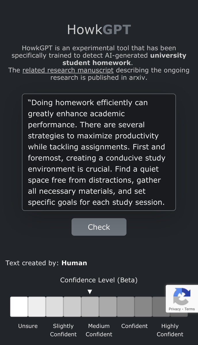 koukouviou's tweet photo. @realMoMAlab This is cool! I gave it a spin with GPT-3.5 generated homework about how to do homework in an active adversarial scenario where the AI objectives are known and it says I’m a human 🤓 https://t.co/Y2s8SeB0D7
