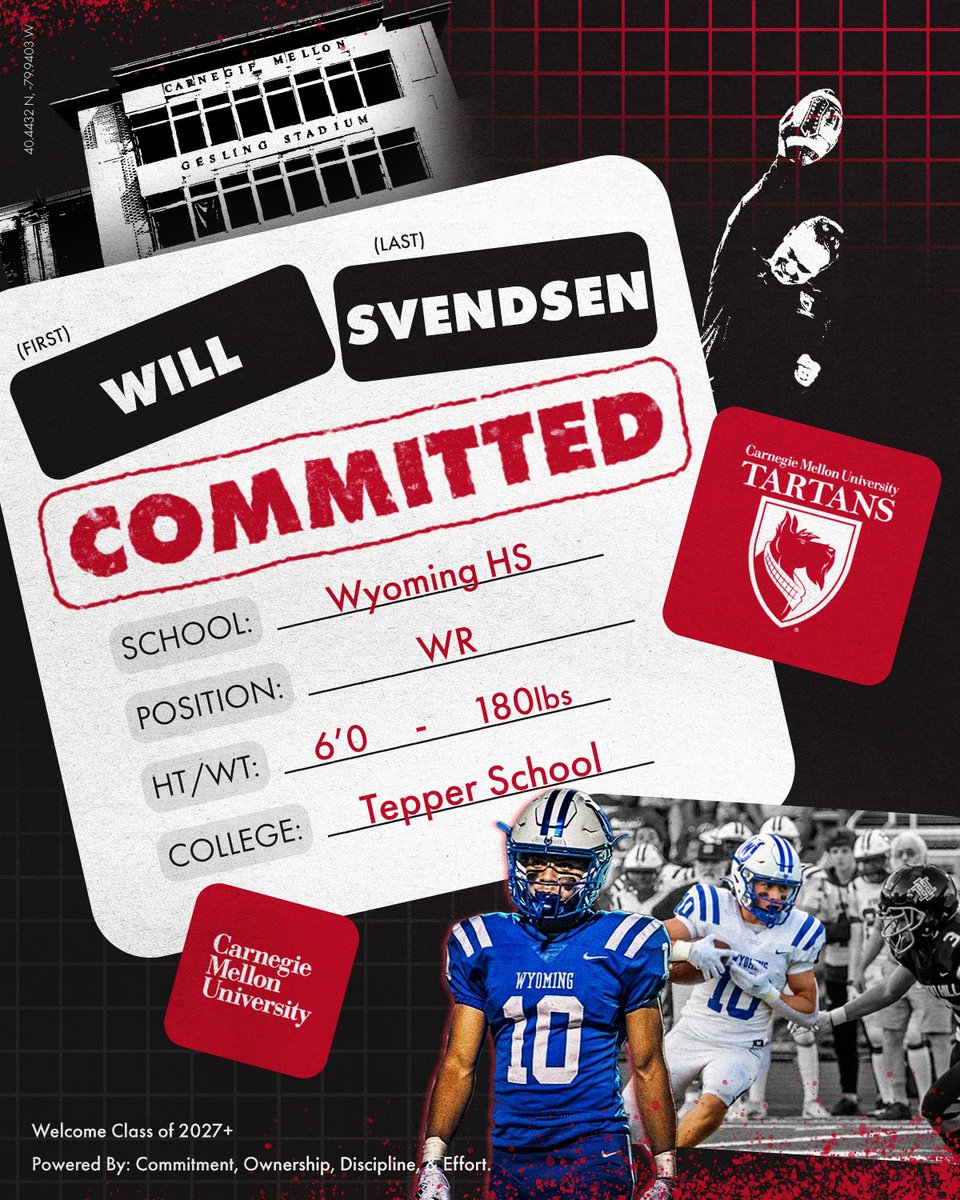 ❕❗️🚨#TartanRi23🚨❗️❕
.
.
👤: Will Svendsen
📲: @willsven3
📚: <a href="/teppercmu/">Tepper CMU</a>
🏈: WR
🏋️‍♂️: 6'0, 180lbs
🎥: tinyurl.com/wsvendsen2023
🏠: <a href="/WyomingSports/">Wyoming Athletics</a>
📍: Cincinnati, OH
.
.
#CODE | #BYB | #RDT