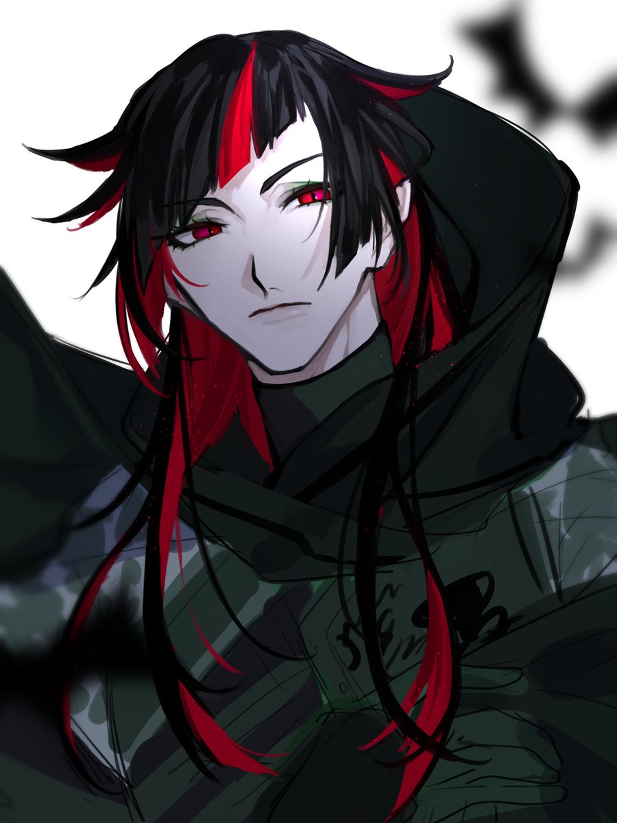 black hair 1boy male focus red eyes solo red hair long hair  illustration images