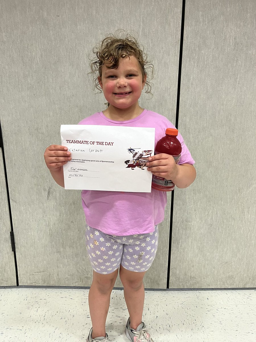 Another great day at Camp!! Here's our awards for the day. 

Hustle of the Day Ava Stillwell 

Teammate of the Day Katrina Corbett 

Camper of the Day on her Birthday!! Sophee Warner!!