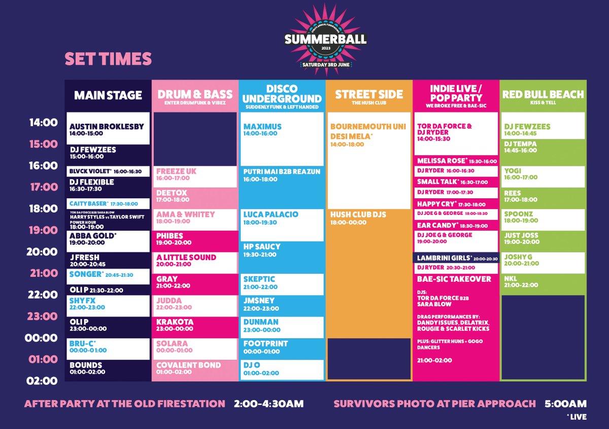 We've had so many people asking so here you go....... your set times for Summer Ball 2023 🙌
You still have time to grab the final tickets: → subusummerball.co.uk←