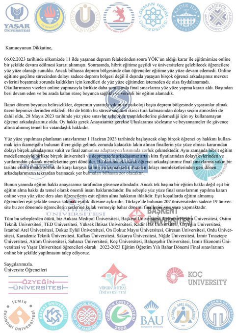 TGBAnkara's tweet photo. Mücadelemiz ses getirdi, Atılım ve OSTİM Teknik Üniversitelerinde sınavlar yeniden çevrimiçi oldu!

Diğer üniversiteleri de bu haklı talebimize kulak vermeye çağırıyoruz.

#YÖKFİNALLERİONLINEYAP
Eğitimde EşitlikYÖK https://t.co/Zb3olwjUHi