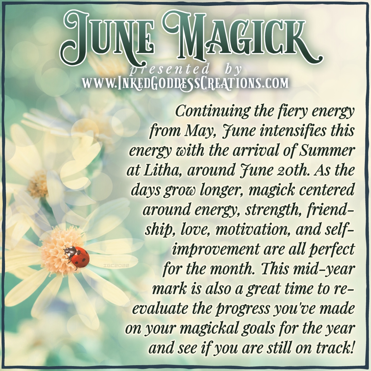 inkedgoddesshop's tweet photo. ~ June Magick ~
June intensifies May's fiery energy with the arrival of Summer at Litha, around June 20th. This is a great time to reevaluate your magickal goals for the year and see if you are still on track!
#JuneMagick #Summer
https://t.co/O4ysLXkOkW https://t.co/Df72UUQrew