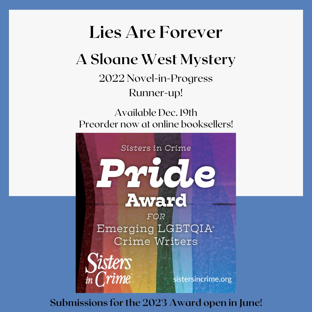 So many thanks to Sisters in Crime @SINCnational for the incredible experience! Their recognition encouraged me to send in my final manuscript to my first and only choice publisher @bellabooks ❤️ #CrimeFiction #mystery #sapphic  #wlw #WriterWednesday #BookPlugs #BookTwitter