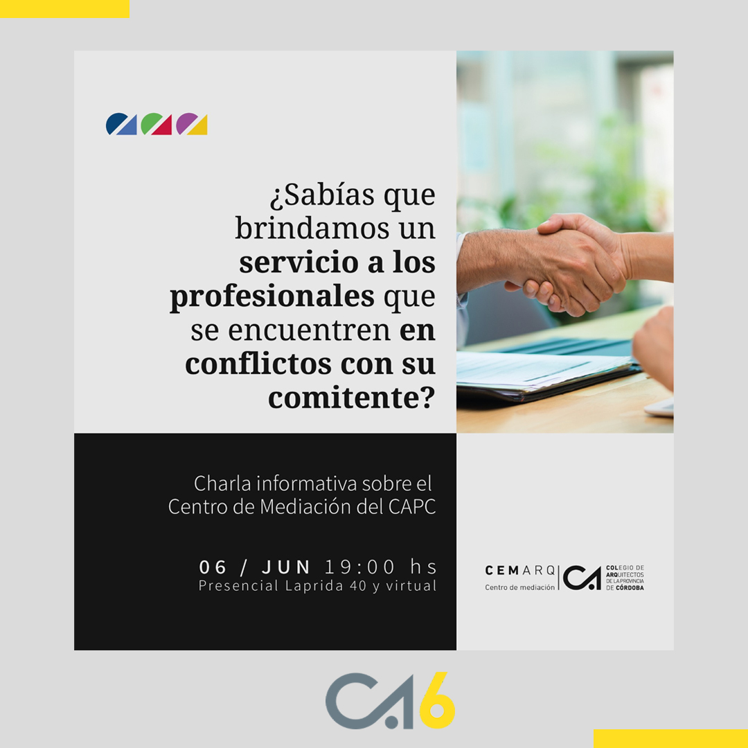 colarqr6's tweet photo. Charla informativa sobre el Centro de Mediación del CAPC. 

Martes 6 de junio / 19 hs.
Presencial y Virtual.

INSCRIPCIÓN: https://t.co/sv8LKf4Kke https://t.co/sbtDJHQvHm