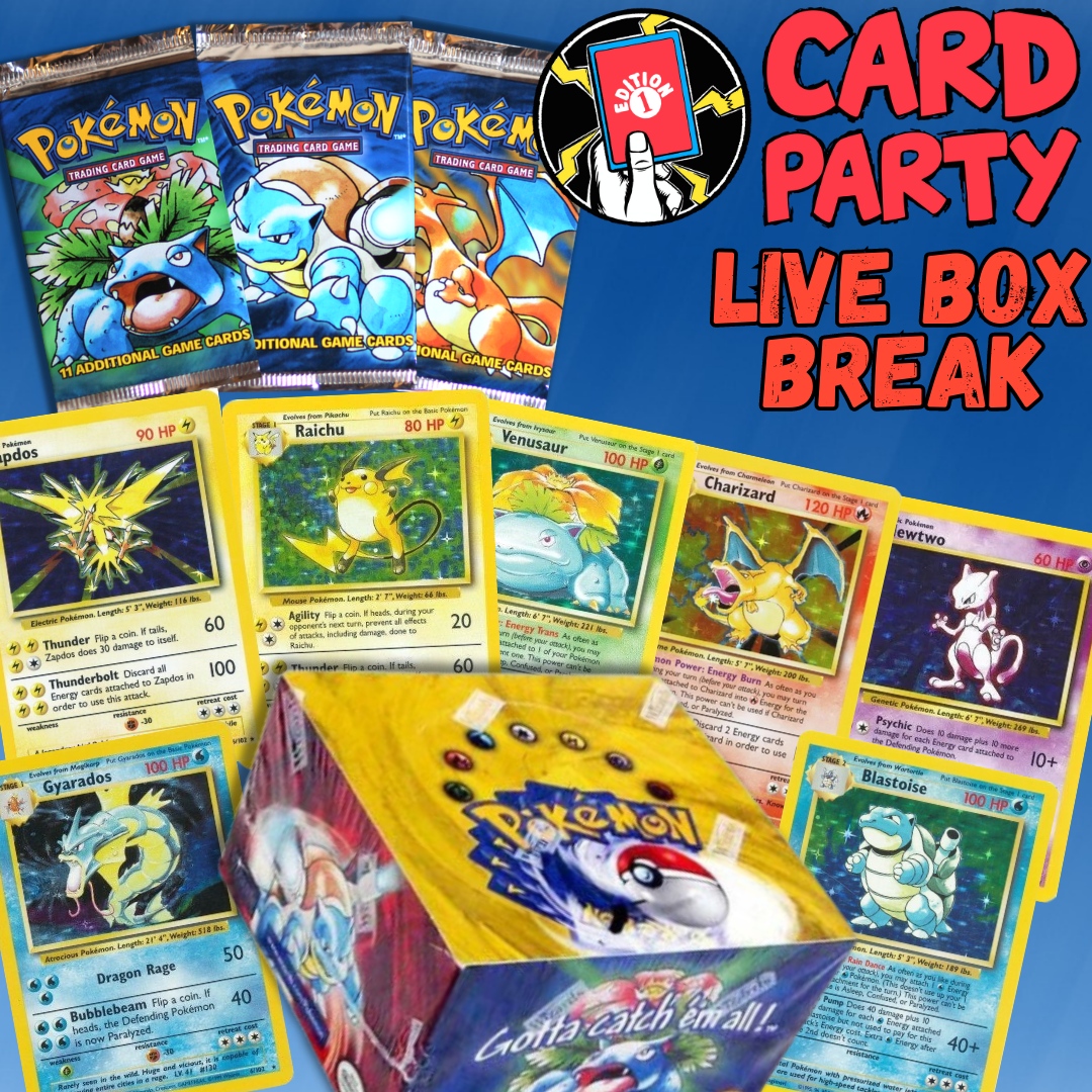 RareCandy's tweet image. Rare Candy is hosting a LIVE Base Set Booster Box Break at Card Party on Saturday 6/10 at 5pm CT!

Get in on the Box Break now: bit.ly/3N3fK43

#Pokemon #PokemonTCG #BoxBreak