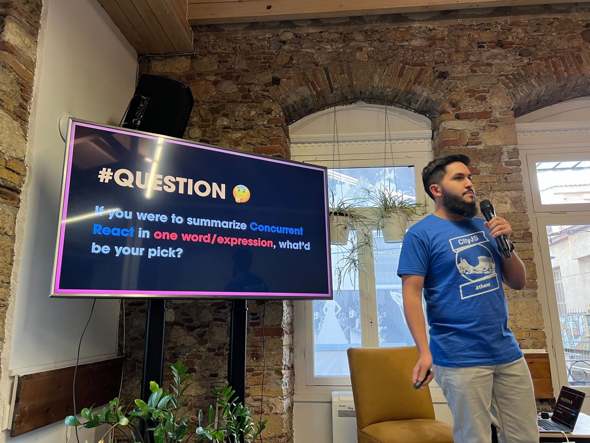 greecejs's tweet photo. Next on our stage of @greecejs #meetup @ythecombinator presenting "Deep Diving on Concurrent #React"

#GreeceJS @cityjsconf #javascript #js #web #development #greek #tech #community https://t.co/rZMo24V9Hb