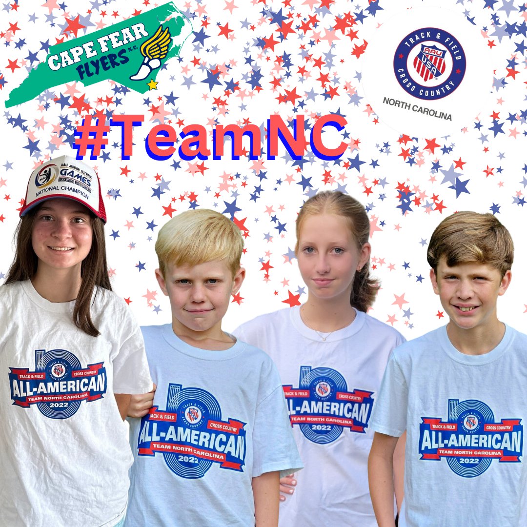 CapeFearFlyers's tweet photo. @Ncaautrack sent tshirts to athletes in the District who were All-Amerians in 2022 @ Junior Olympics & XC Nationals. 4 Flyers got shirts. Thank you NC AAU Track& Field. #TeamNC
Flyers get out all your AAU Swag & post tomorrow for #AAUTrackDay
#runningcommunity #runjumpthrow https://t.co/k7Lklzc3fQ