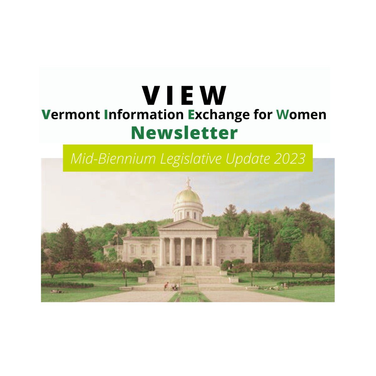 The latest VIEW newsletter went out today! Check your inboxes for the Mid-Biennium Legislative Update for 2023! ✉️To access the latest issue and previous newsletters, visit our website: women.vermont.gov/view-newsletter
