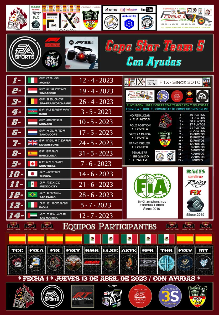 XboxFormula's tweet image. F1 22 - CrossPlay
12ª Temporada
Copa Star Team 5 - F1X
Con Ayudas F1X
Hoy Miercoles 24/5/23
Race 7/14
22:45 Hora España
GP España
Organizan: F1X RAFITA91 &amp;amp; F1X PaPa
2 Drivers x Team
BMR+F1XV+THR+IRT+RPR+F1XN+F1X+TCC+F1XT+LLXE+F1XA+AZTK

Directos Twicht
twitch.tv/formulaunoxbox