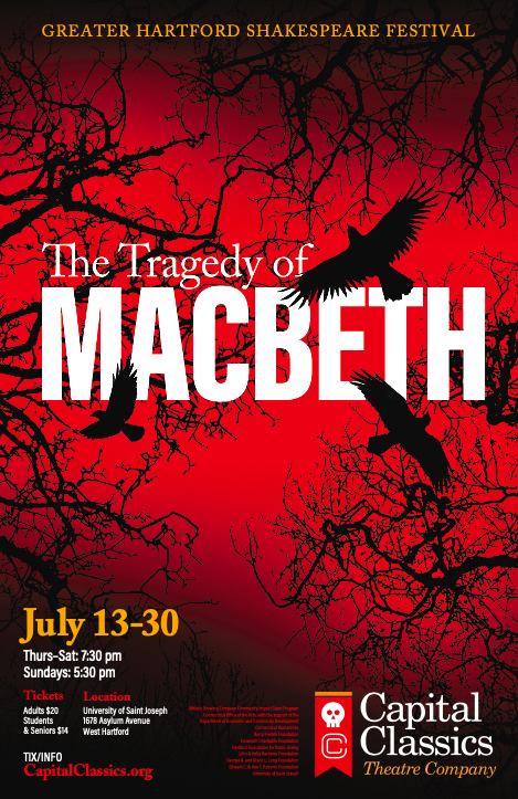 ShakespeareCC's tweet photo. Something wicked this way comes...
#CapitalClassics presents The Tragedy of MACBETH
July 13-30 on the campus of @USJCT in #WestHartford.
Betrayal, revenge and ambition - it's the Elizabethan #Succession!
Tickets and information: https://t.co/rgVJyhyl68
#macbeth #weha https://t.co/t54rws4brq