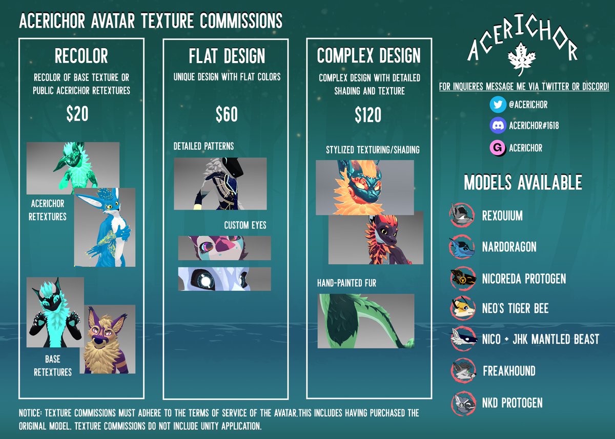 Petrak0r's tweet photo. Hey everyone! Along with my regular art commissions, my avatar texture commissions are also now OPEN! For questions or if interested PM me here on Twitter or on Discord at Acerichor#1619. Spreading the word also helps a ton and I appreciate it immensly :) https://t.co/y5QOBuVjBf