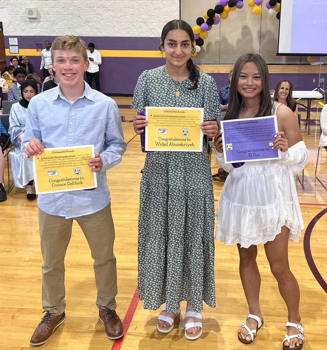 Last night, Garfield celebrated our 8th graders! Congratulations to El Tha and Jackson Comer for receiving the Athlete of the Year Award and Widad Abuzahrieh and Connor Sefchick for receiving the Archie Griffin Sportsmanship Award!