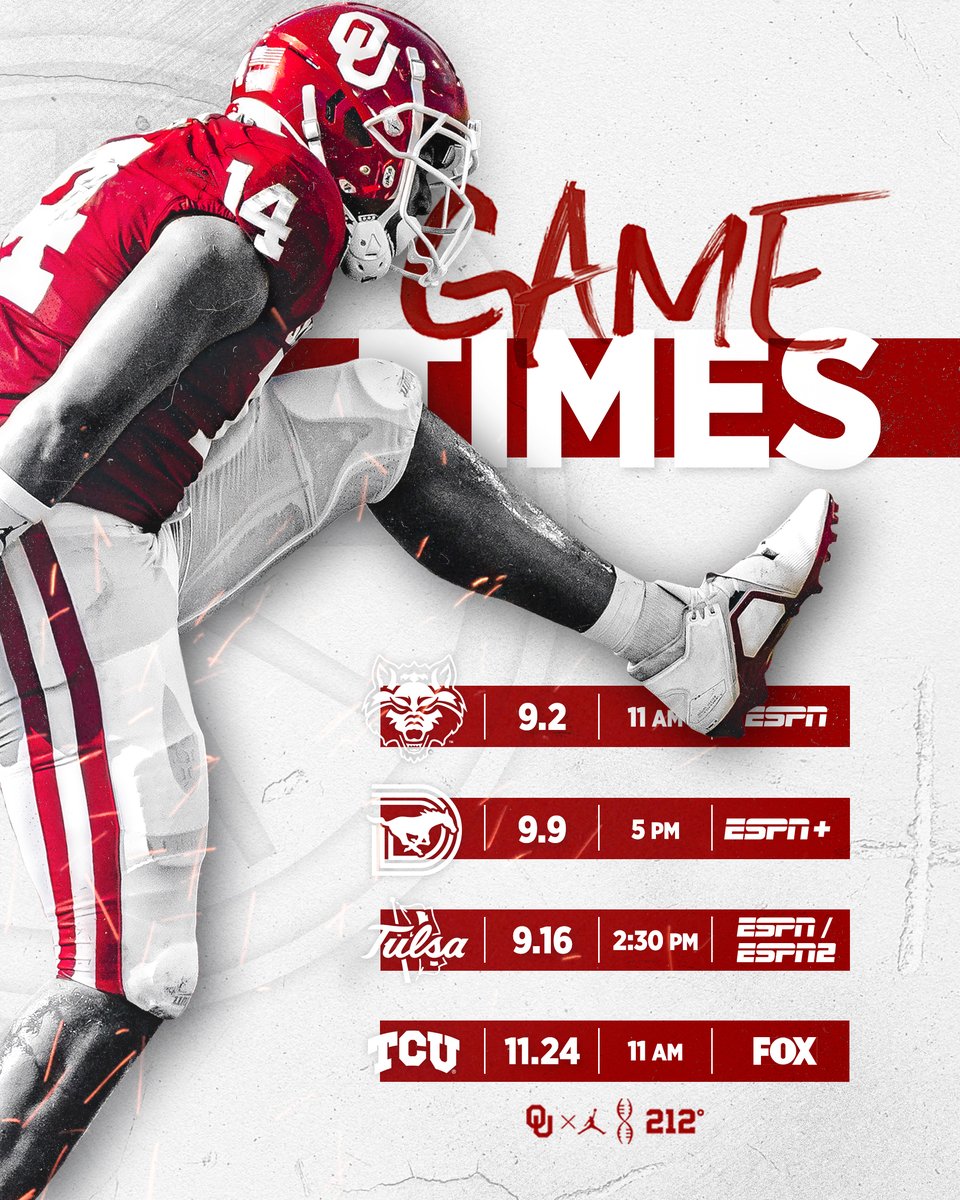 Game times and TV coverage announced for four 2023 games‼️

bit.ly/3owU2MB | #OUDNA