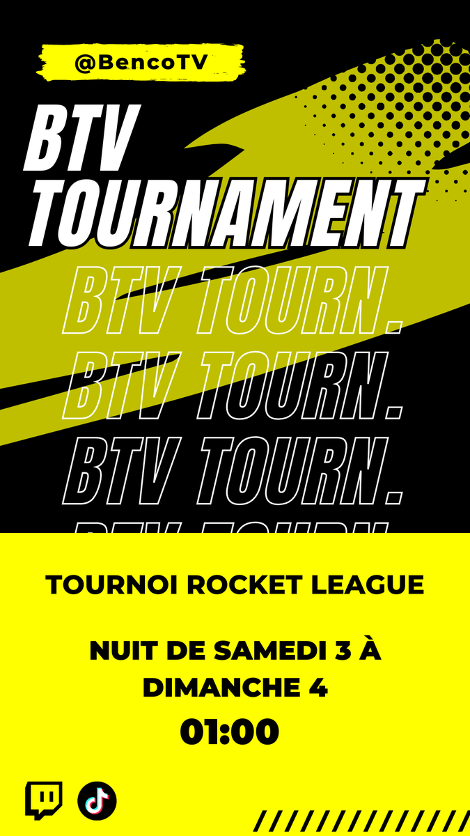 _BencoTV's tweet photo. Le BTV Tournament, c'est ce weekend.
Ca sera retransmis en direct sur Twitch et Tiktok (https://t.co/SV2pVagfRQ)!

N'hésitez pas à RT pour un maximum de spectateurs ! https://t.co/qEXmi5Qifn