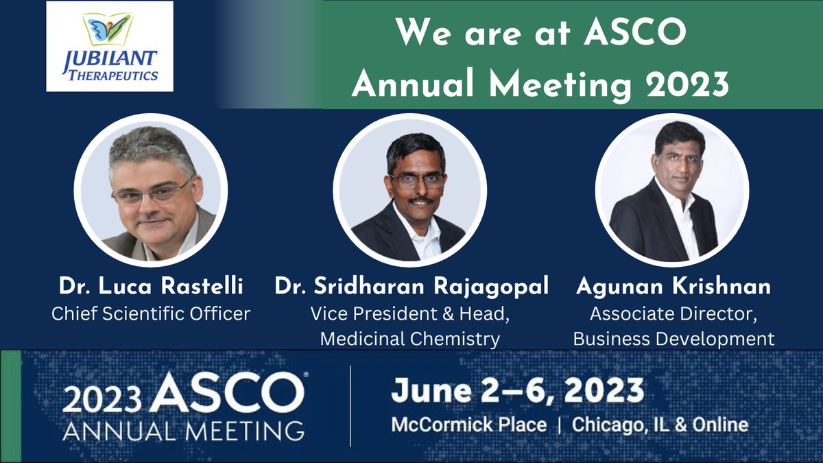 We’re at <a href="/ASCO/">ASCO</a>! Today is the first day of the Annual Meeting in Chicago and we are excited to network with our peers. Please reach out to us at BD@jubilanttx.com if you are attending and would like to discuss our research. #ASCO23