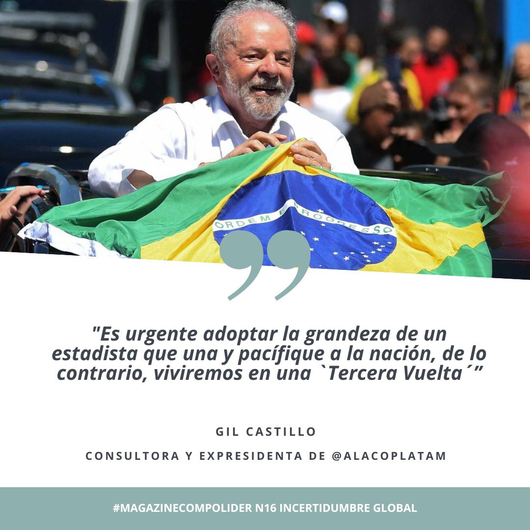 #MagazineCompoLider Nº16 Incertidumbre Global 🌎❓
 
👤<a href="/gil_castillo/">Gil Castillo</a> consultora y expresidenta de <a href="/AlacopLatam/">ALaCoP</a> 

Artículo: “Incertidumbre en #Brasil: los primeros meses del Gobierno de #Lula” 
 
👇Puedes acceder:
compolider.com/magazine-compo…