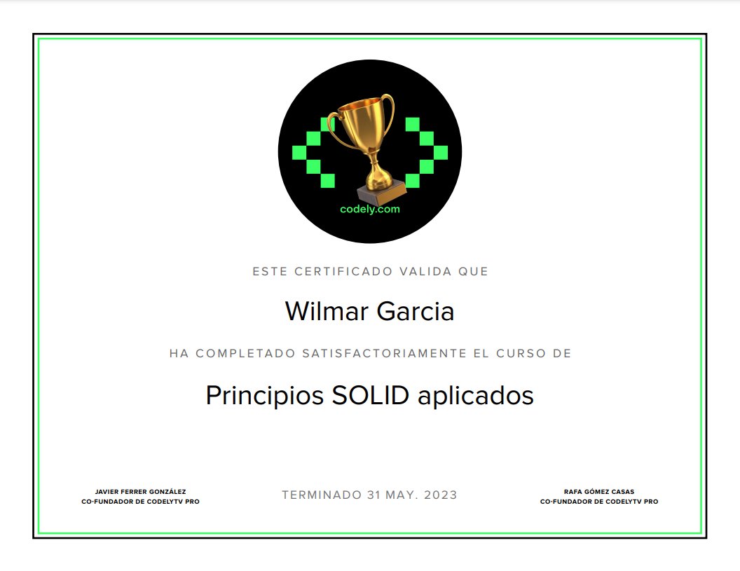 Acabo de completar Principios SOLID aplicados de CodelyTV Pro! en <a href="/CodelyTV/">Codely ﹤🍍﹥</a> pro.codely.com/library/princi…