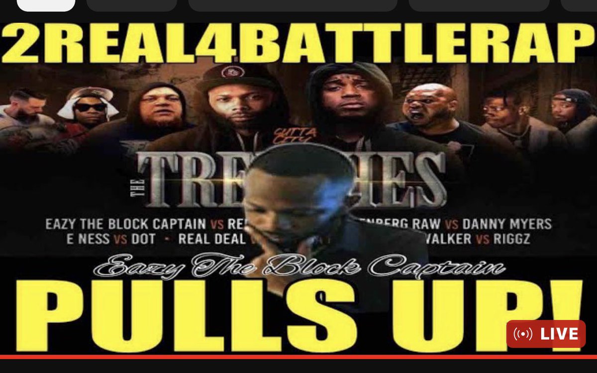 EazyTBCupdates's tweet photo. #THEBOUL #THEBOSS none other than @Eazyblockcapt LIVE 📍with @FYTBTV & @harlem_legendtv
Come through pronto! #2Real4BattleRap
Get your tickets & PPV 4 #TheTrenchesCard https://t.co/6Syb60Yy6I
ETBC TALKS TRENCHES CARD AND WHAT REED BATTLE MEANS TO... https://t.co/Gx4L2WXX1n https://t.co/CQ6H36hXIE