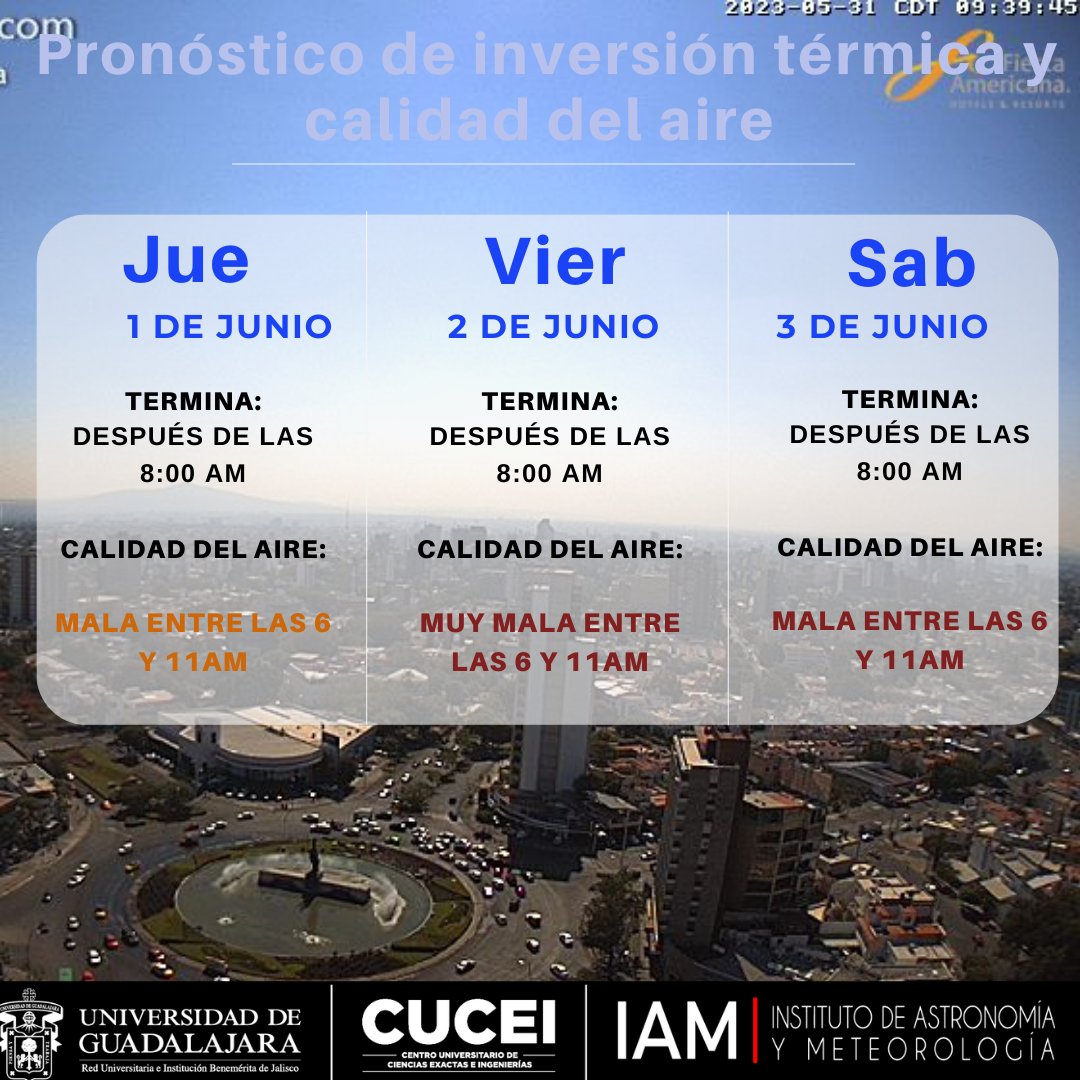 IAM_UdeG's tweet photo. Pronóstico de inversión térmica para los próximos 3 días.
Fuente de información de calidad del aire: https://t.co/cK0oy8GKpG https://t.co/C6jca7YAVa