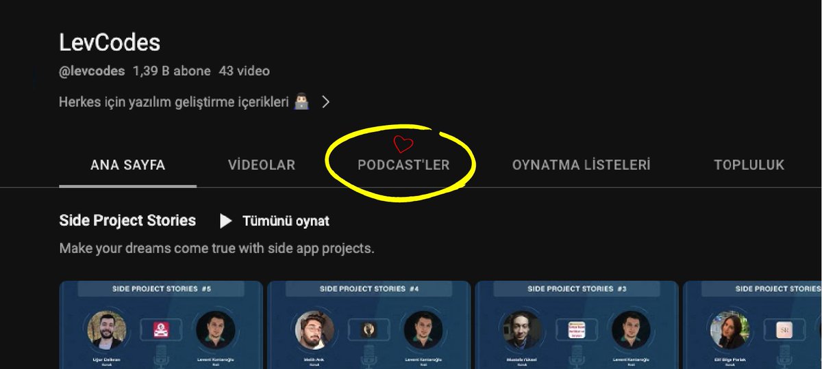 Youtube "Podcast" desteğini geçtimiz haftalarda ülkemizde de aktif hale getirdi 

Artık "Side Project Stories" podcast yayınlarını youtube LevCodes kanalı üzerinden de takip edebilirisiniz 👇
youtube.com/@levcodes/podc…

#Podcast #YoutubePodcast