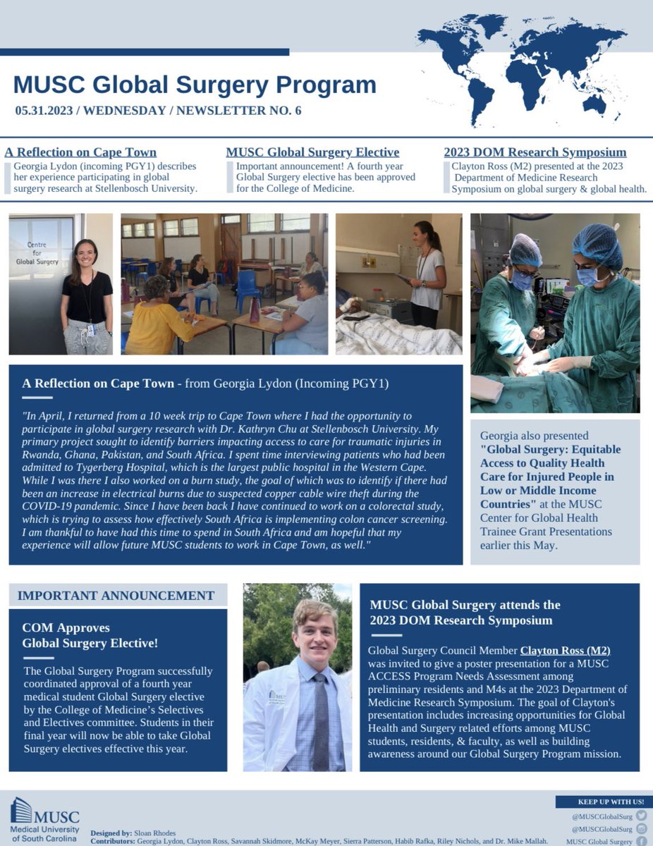 MUSCGlobalSurg's tweet photo. Newsletter No. 6 🌎🌍🌏 #musc #globalsurgery #newsletter https://t.co/BxLmyI8Wbu