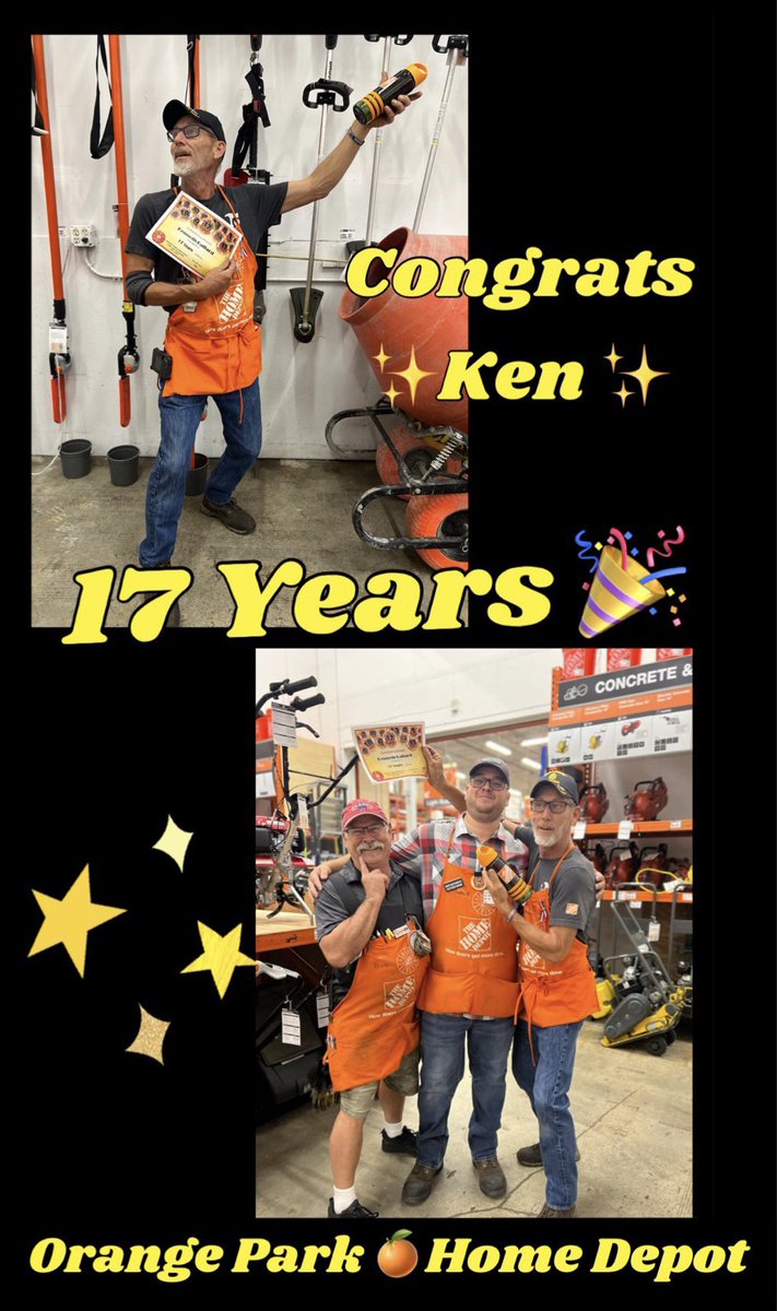M5Lorie's tweet photo. Happy 17th Anniversary to this Terrific Tool Tech!! 🎉🌟🤩🌟 Ken Thank You for your dedication to our Team 🍊&amp; our Customers! We appreciate all that YOU do! #YourOPHD #YouRock #HomeDepotStrong #SquadGoals #GoTeam🫶🏻 🧡 https://t.co/1kNzQNy7HU