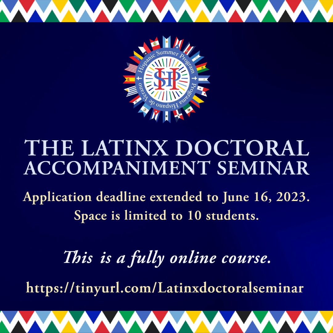HScholarsPrgm's tweet photo. The Latinx Doctoral Accompaniment Seminar.
Application deadline extended to June 16, 2023

https://t.co/0GAIJhd3uJ https://t.co/2zrgxKe2mc