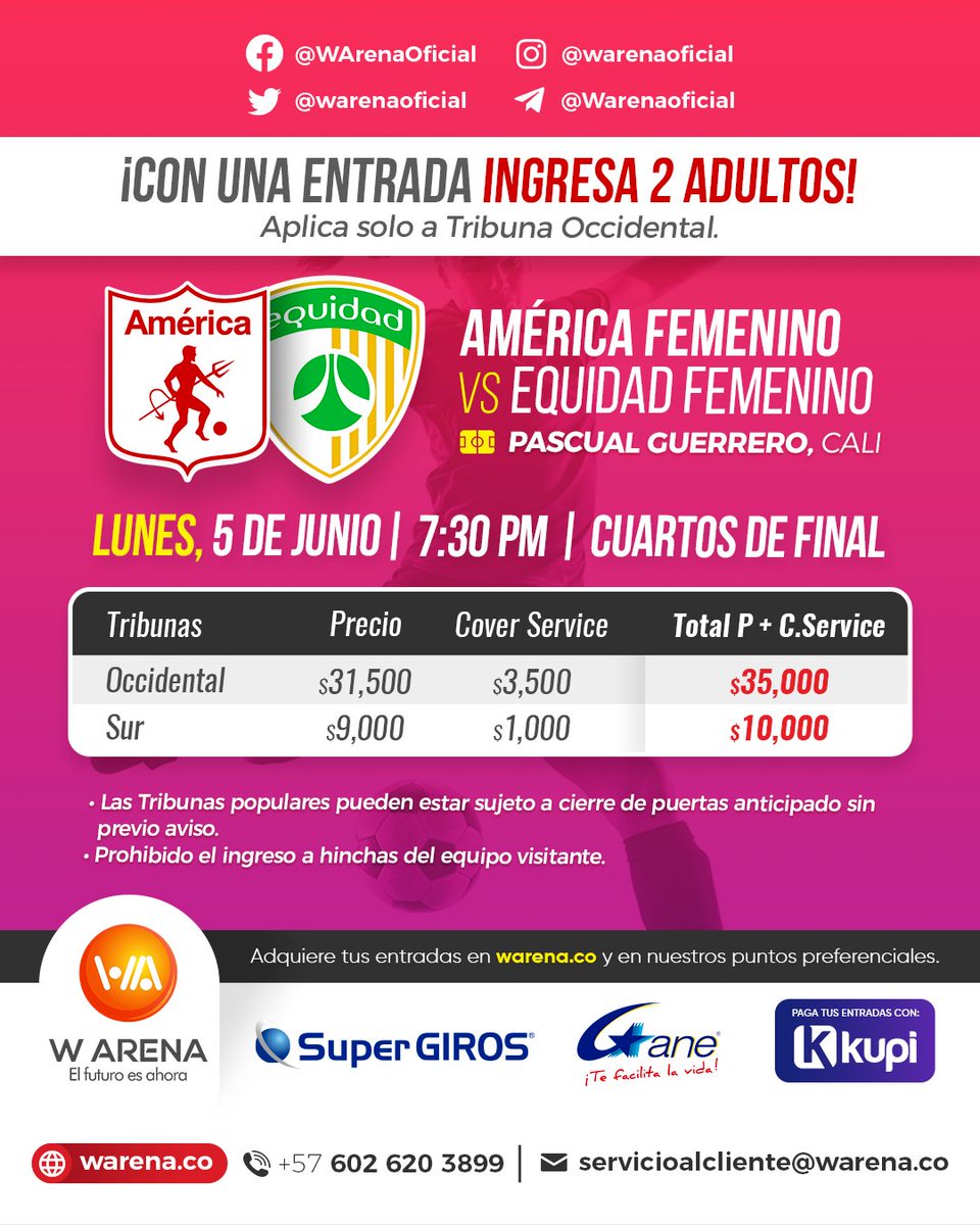 warenaoficial's tweet photo. @AmericaCaliFem en cuartos de final!
Ingresa ya por tus entradas:

💻 https://t.co/pKEjCbAPOv
📱 @appkupi 
📍 Puntos físicos @GaneCali o @SuperGIROS_ 

#LaPasióndeunPueblo https://t.co/duqfK8nIDa
