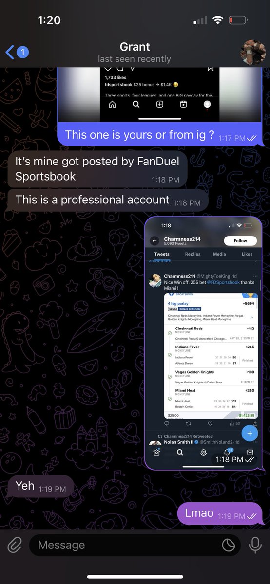 zhasosaa's tweet photo. @MightyToeKing @FDSportsbook Lmao some guy tryna say that win is his to make money off people https://t.co/34BE2hvUch