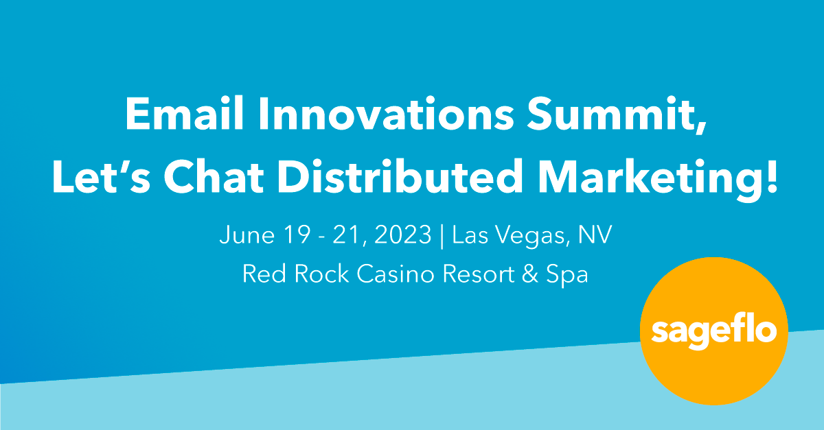 sageflo's tweet photo. Heading to Email Innovations Summit? Discover how you can reach more customers at the local level by empowering your distributed teams to sendย hyperlocalized email and SMS.
Schedule some time to chat with us: https://t.co/r5clpQrMWv
#distributedmarketing #EISConf #email https://t.co/aW4O3ZhQba